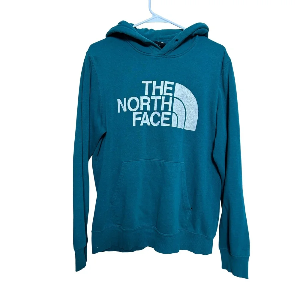 The North Face Mens Pullover Hoodie Teal Hiking Outdoors Sweatshirt Gorpcore M